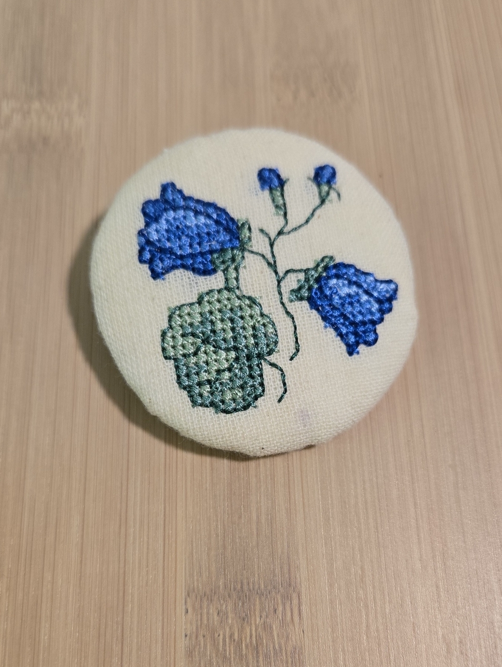 Embroidered Floral Fabric Brooch Pin - Blue and Green